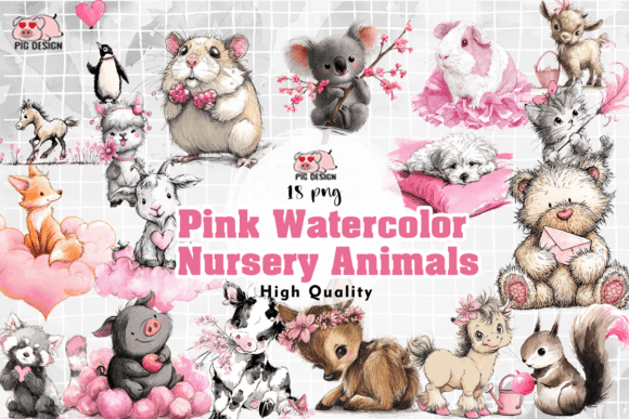Download Pink Watercolor Nursery Animals PNG - Nursery animals png Collection
